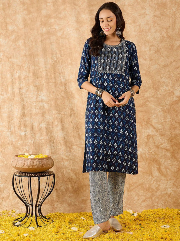 Indo Era Ethnic Motifs Printed Straight Sequinned Kurta with Trousers