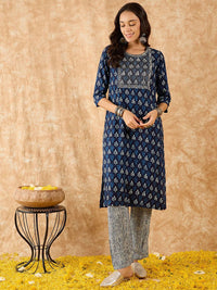 Indo Era Ethnic Motifs Printed Straight Sequinned Kurta with Trousers