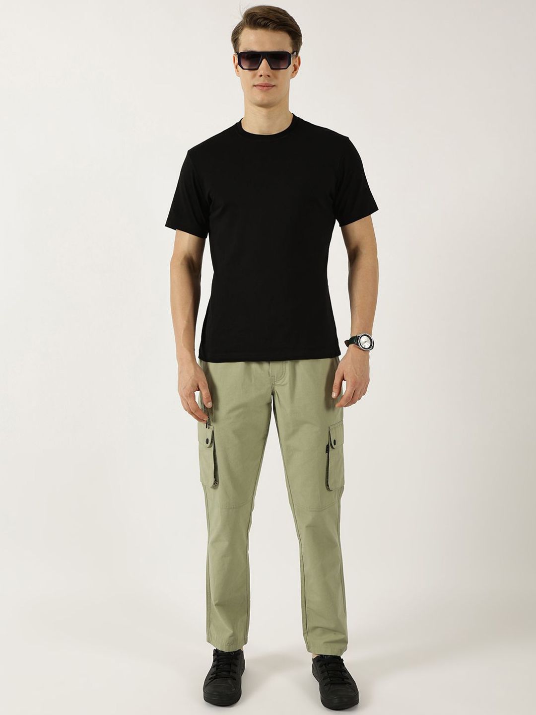 Thomas Scott Men Smart Regular Fit Mid-Rise Easy Wash Cotton Cargos