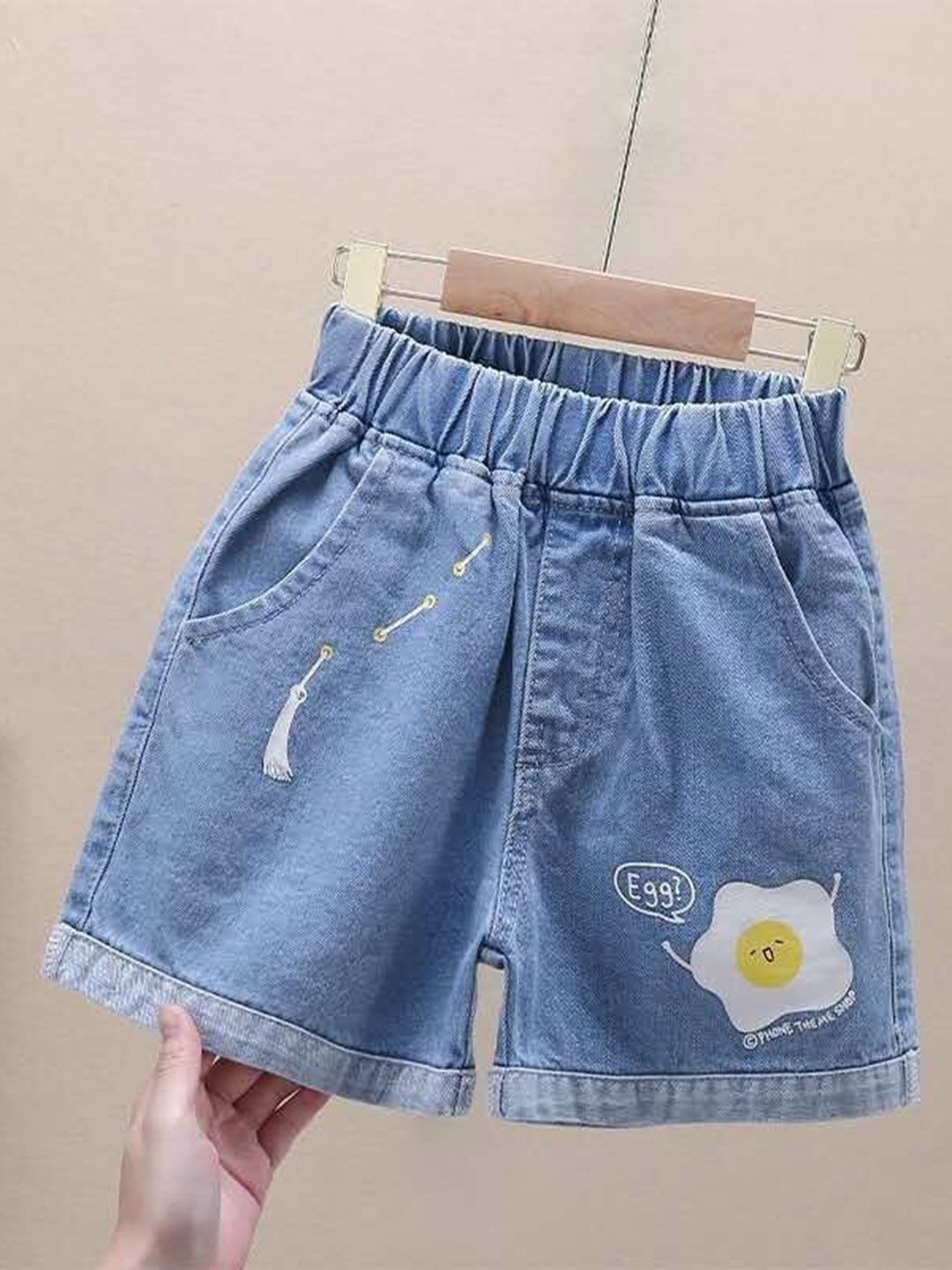YK Girls Embellished Washed Denim Shorts