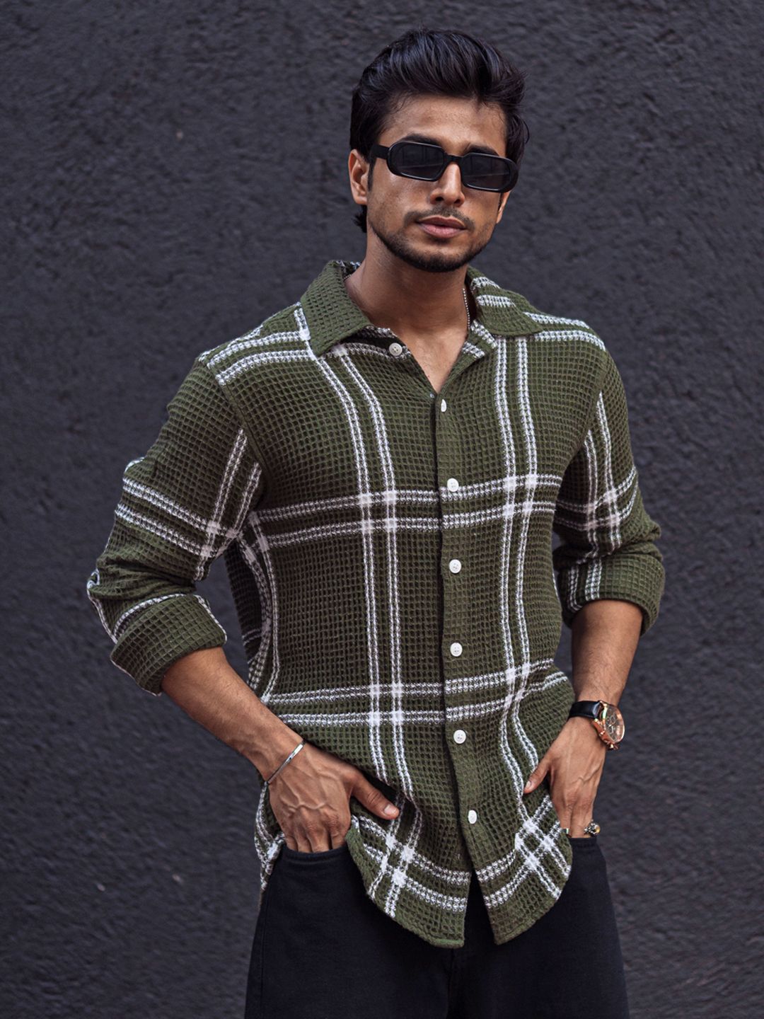 Powerlook Men Tartan Checks Opaque Striped Casual Shirt