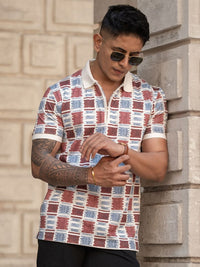 Powerlook Men Checked Polo Collar T-shirt