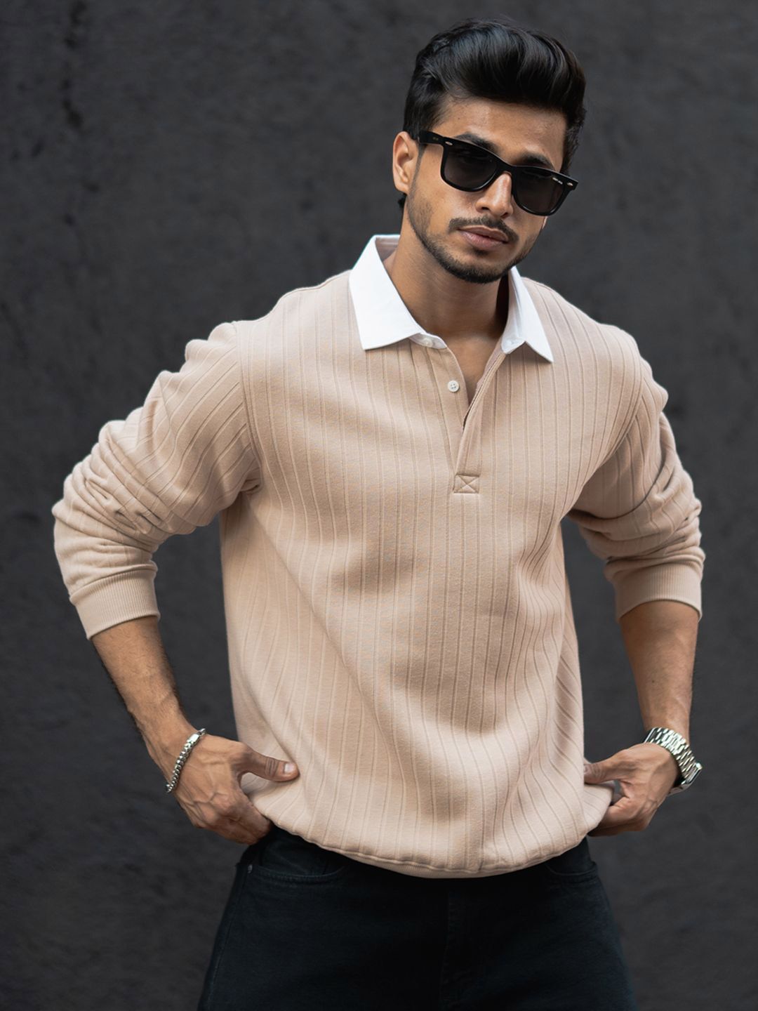 Powerlook Men Polo Collar Sweatshirt