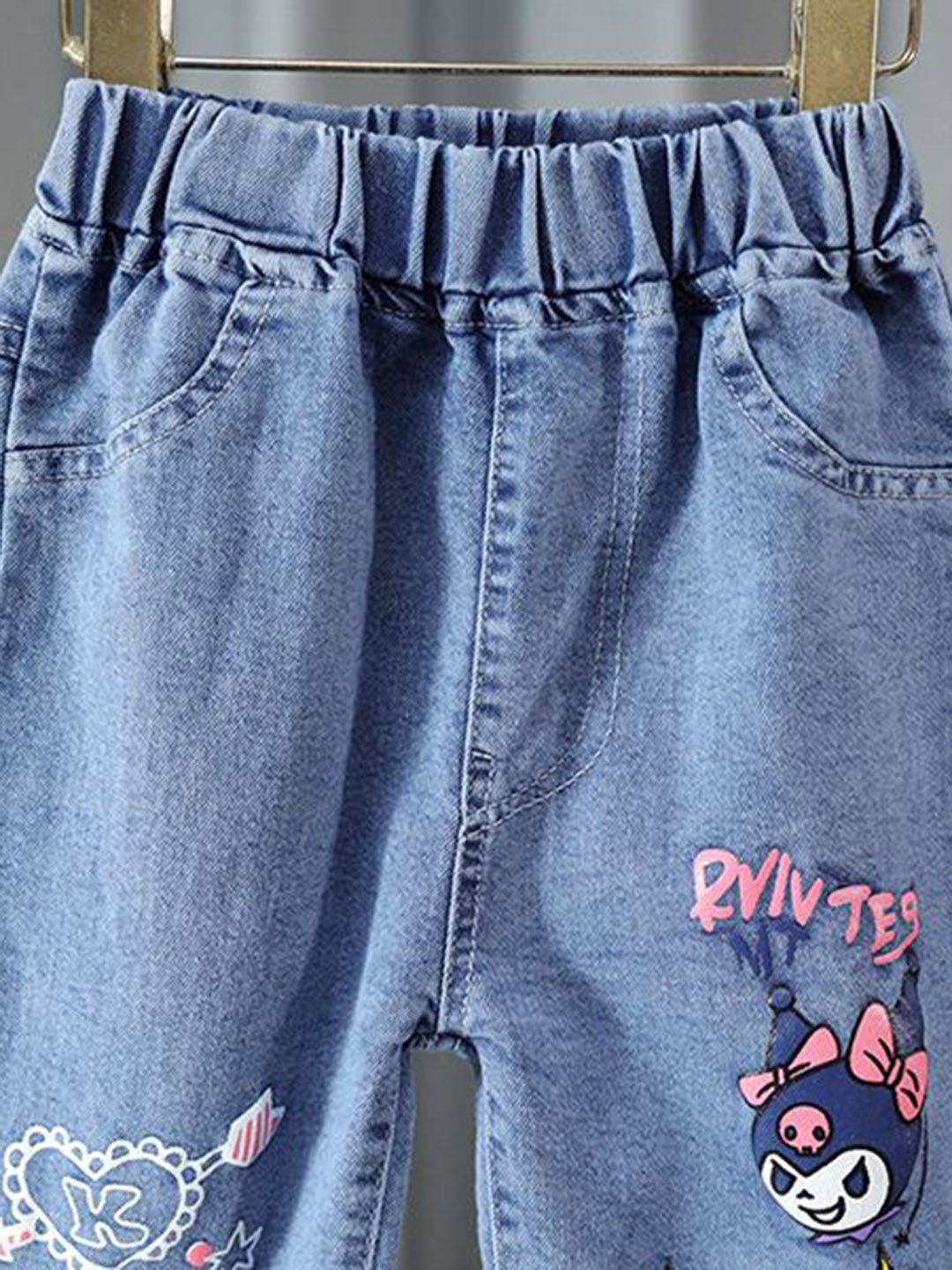 YK Girls Comfort Relaxed Fit High-Rise Clean Look Embroidered Stretchable Jeans