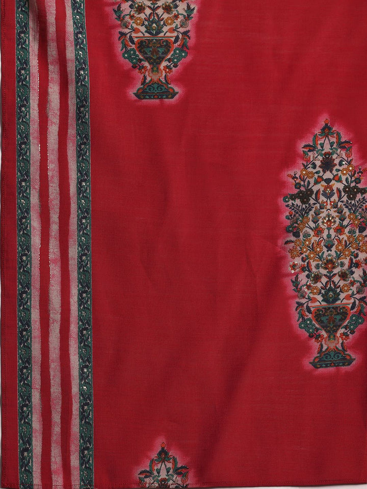 Libas Floral Printed Pleated Anarkali Kurta with Trousers & Dupatta