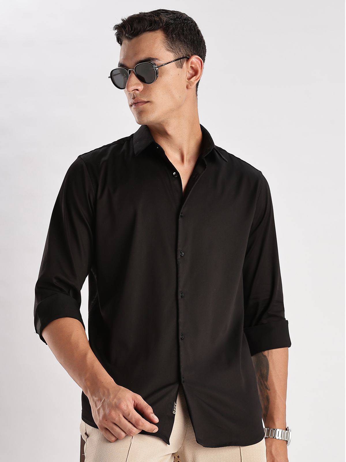 ADRO Men Slim Fit Solid Satin Casual Shirt