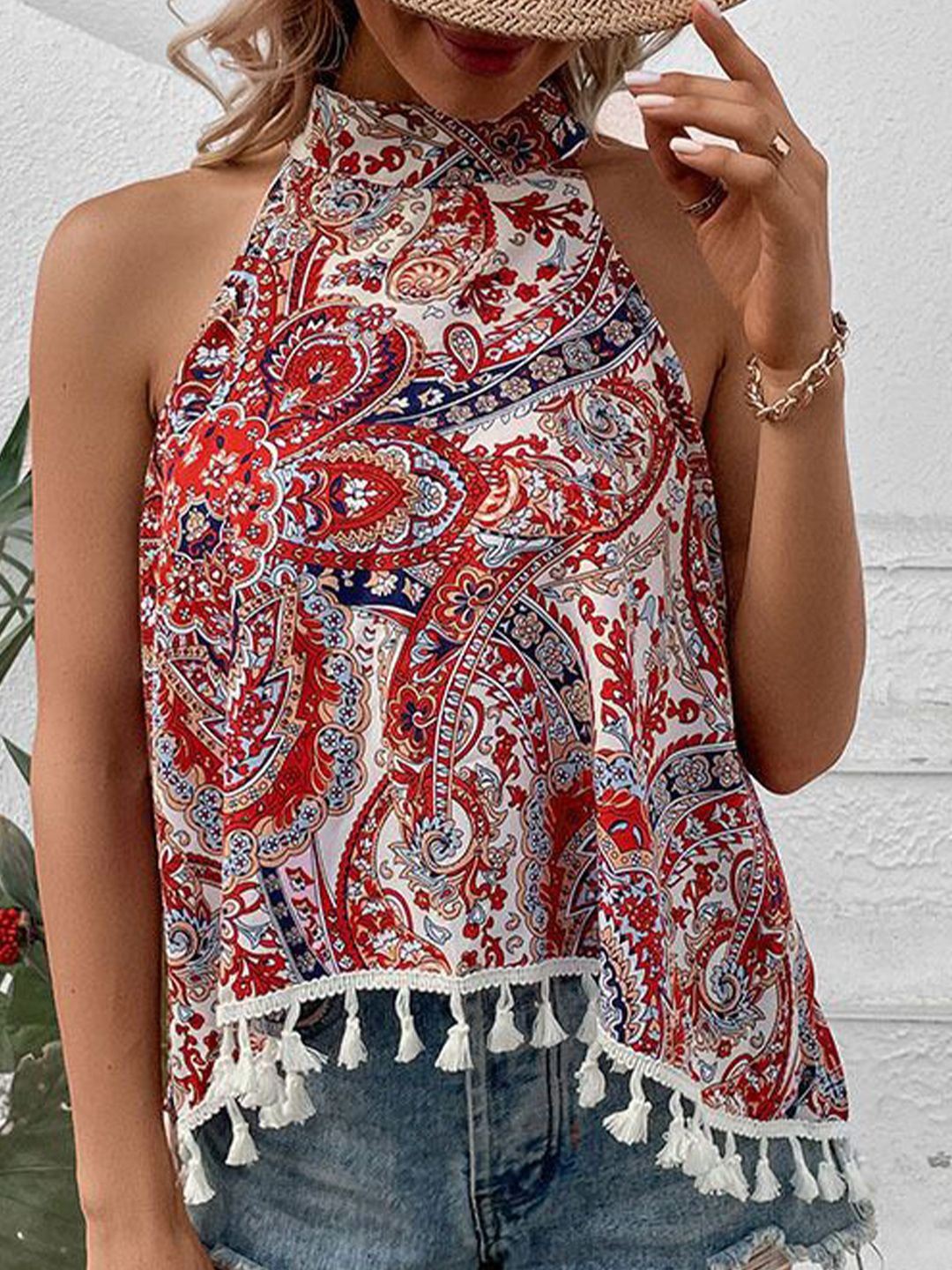 all about you Print Halter Neck Blouson Top