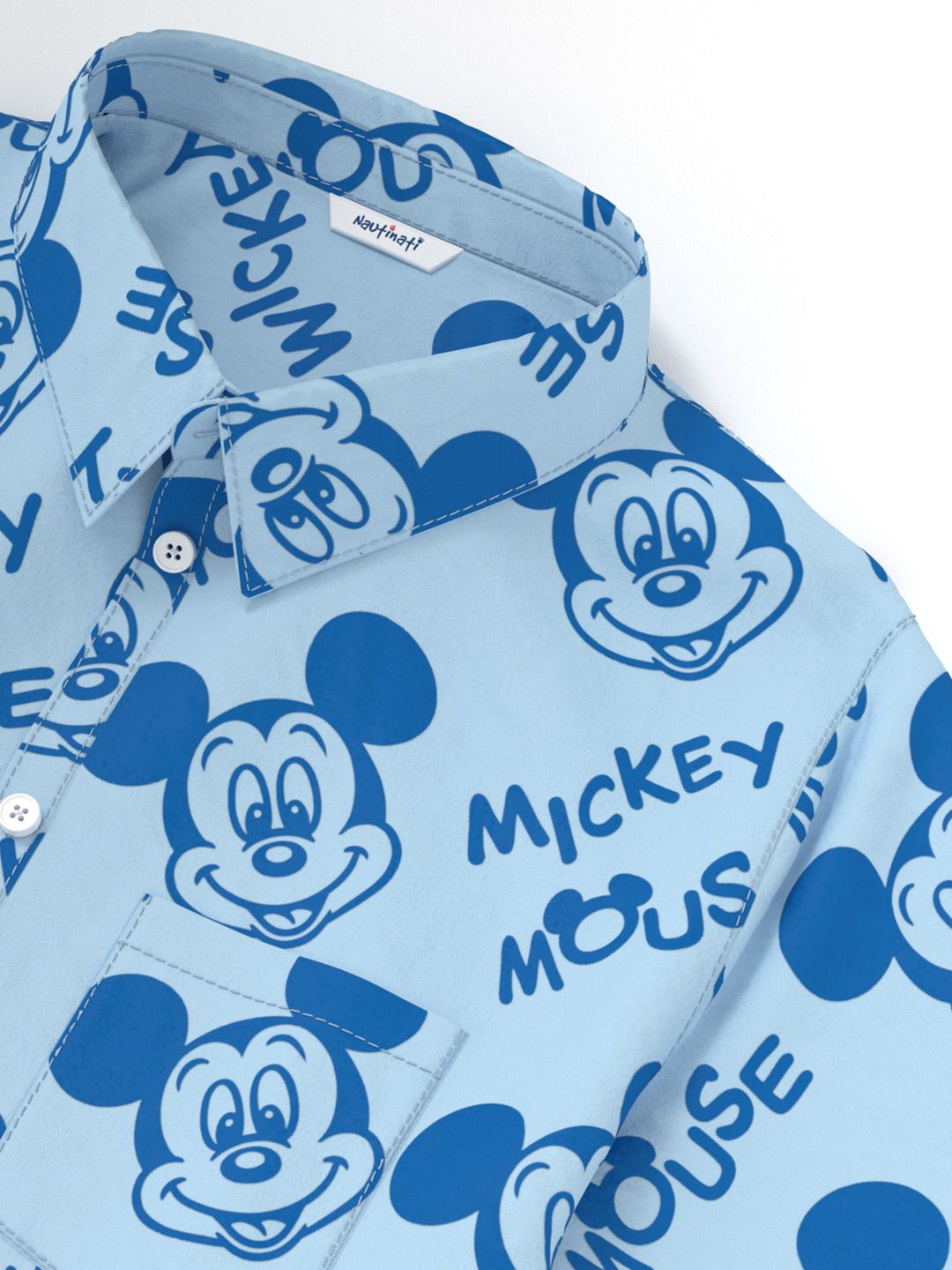 NautiNati Disney Boys Cotton Mickey Mouse Graphic Print Shirt with Chest Pocket