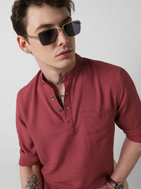 VASTRADO Woven Design Mandarin Collar Straight Short Kurta