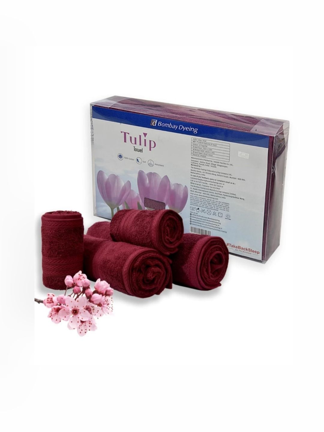 BOMBAY DYEING Tulip Maroon 4 Pieces Pure Cotton 450 GSM Towel Set