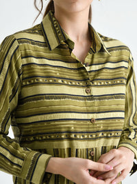 Rustorange  Women Striped Cotton Shirt Collar Shirt Midi Dress