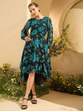 Antheaa Women Floral Printed Embellished Fit and Flare Midi Dress