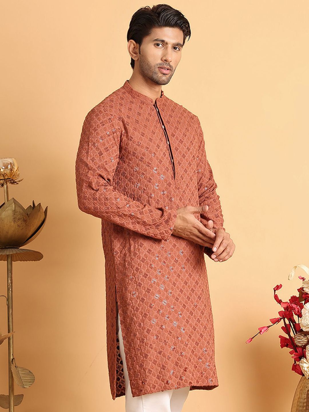 Jompers Floral Embroidered Sequinned Straight Kurta