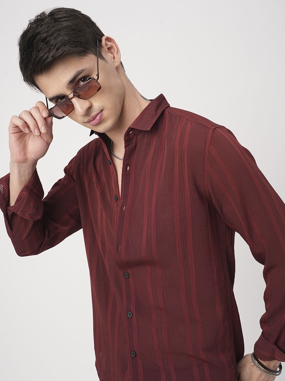 VASTRADO Men Classic Slim Fit Opaque Striped Casual Shirt