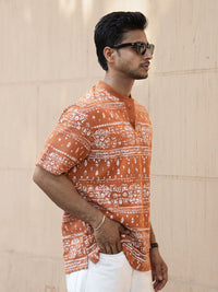 Powerlook Floral Printed Henley Collar Oversized T-shirt