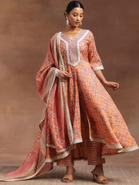 Libas Ethnic Motifs Printed Zari Panelled A-Line Kurta With Trouser & Dupatta