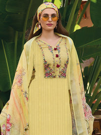 Indo Era Yellow Floral Embroidered Thread Work Pure Cotton Kurta with Trouser &  Dupatta