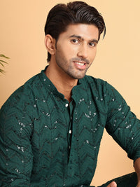 Jompers Men Leheriya Embroidered Sequinned Kurta