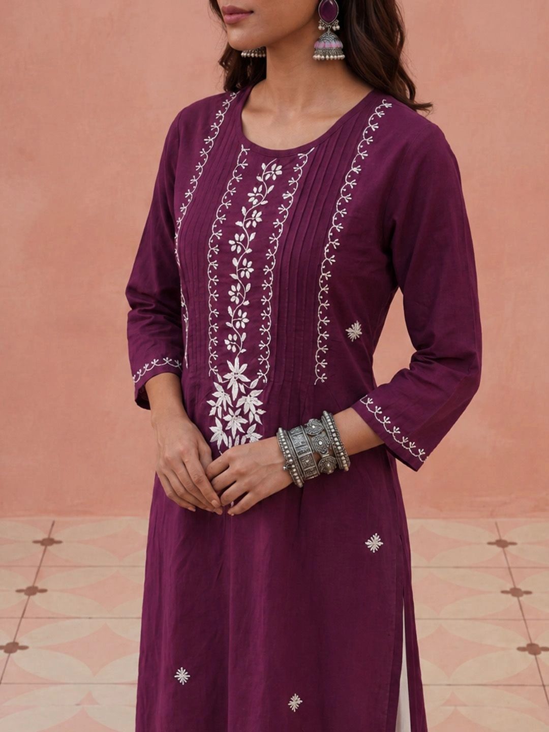 Kurta Sulam Benang Sulam Wanita Rumah Chikankari