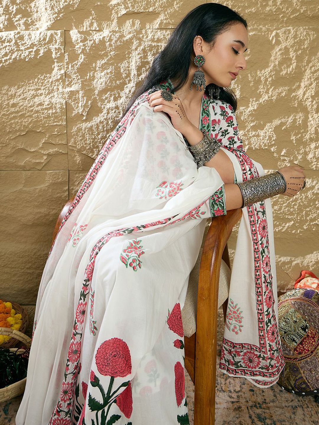 Indo Era Women Ethnic Motifs Printed Pure Cotton Kurta with Trousers & With Dupatta