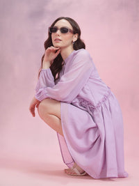 DressBerry Puff Sleeve Ruffled A-Line Dress