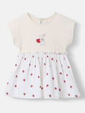 Nauti Nati Girls Cotton Strawberry Print Rabit Badge Dress