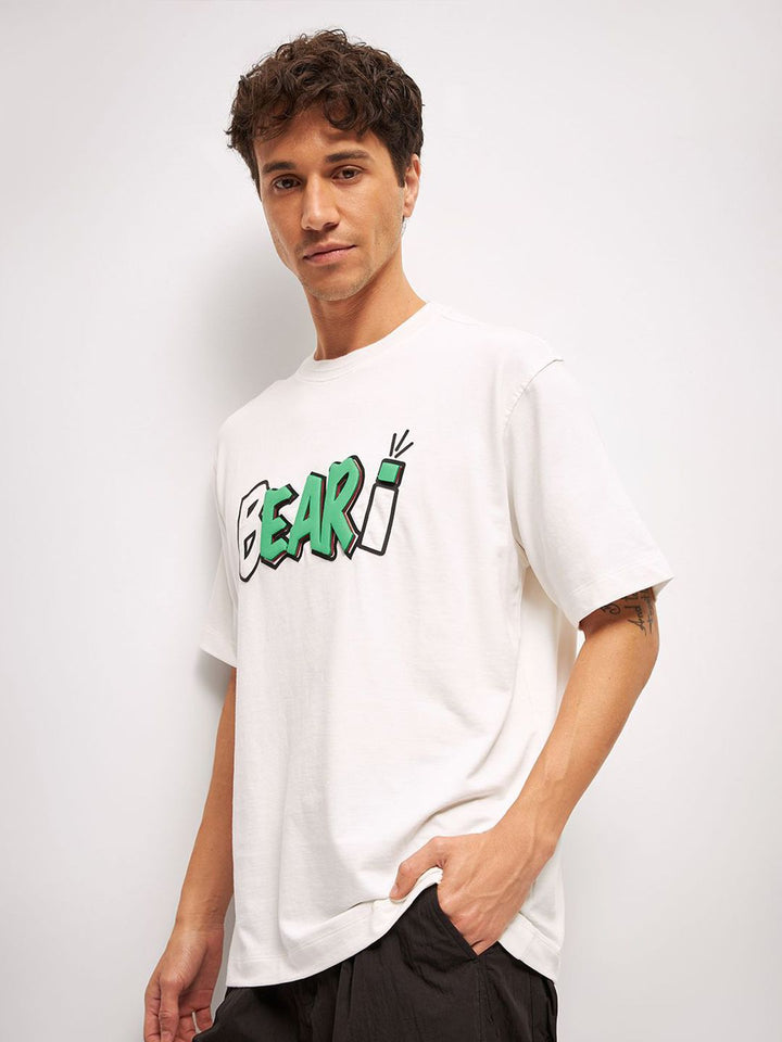 THE BEAR HOUSE Men Typography Printed Round Neck Pure Cotton Oversized T-Shirt
