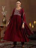 Libas Floral Yoke Design Zari Anarkali Kurta with Trousers & Dupatta