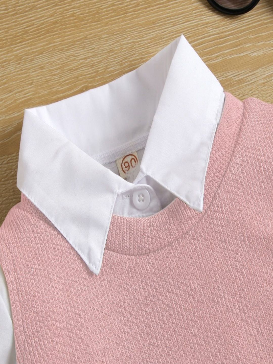 YK Girls Shirt Collar Drop-Waist Knee Length Dress