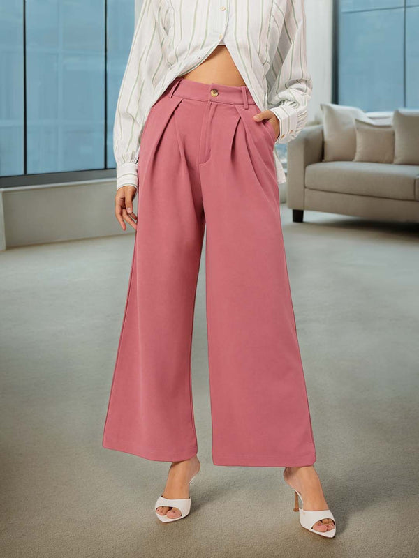 DressBerry Women Power Play High-Rise Pleated Flared Formal Trousers