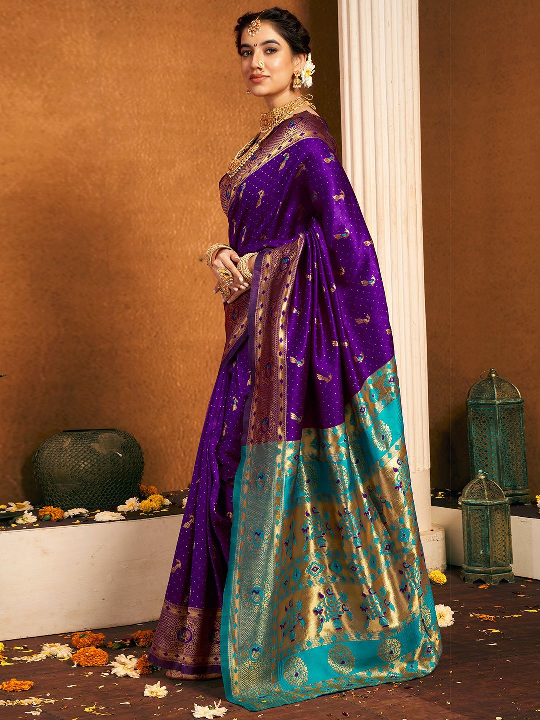 KALINI Woven Design Zari Paithani Saree