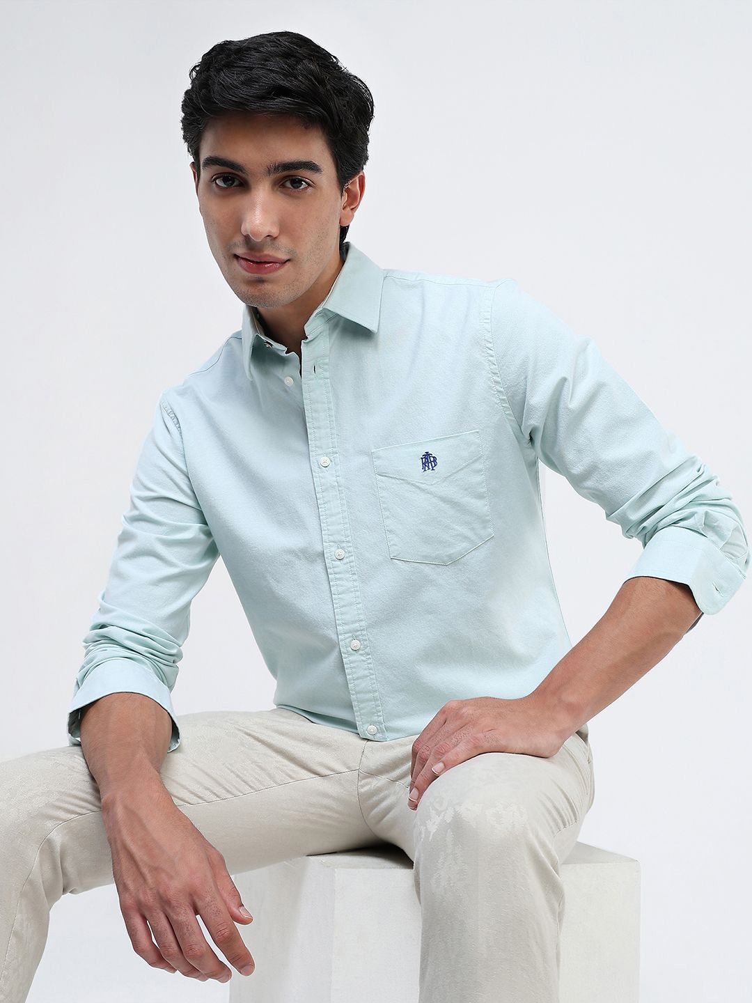 RARE RABBIT Men Comfort Spread Collar Solid Cotton Formal Shirt