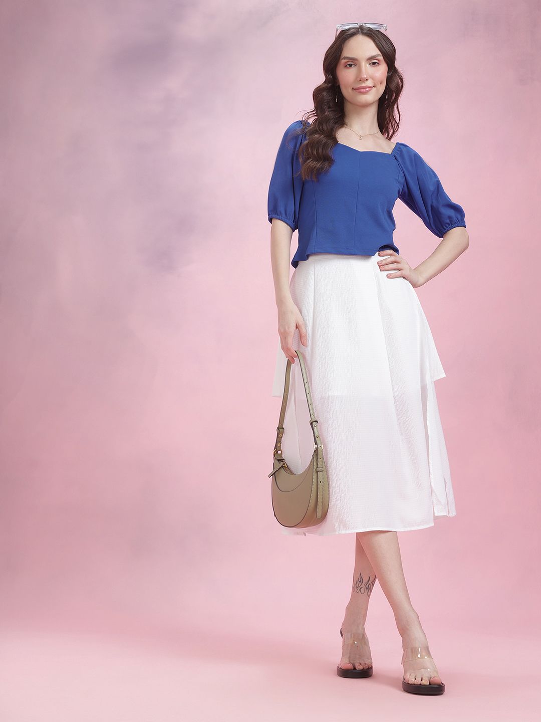 DressBerry Sweetheart Neck Puff Sleeve Top