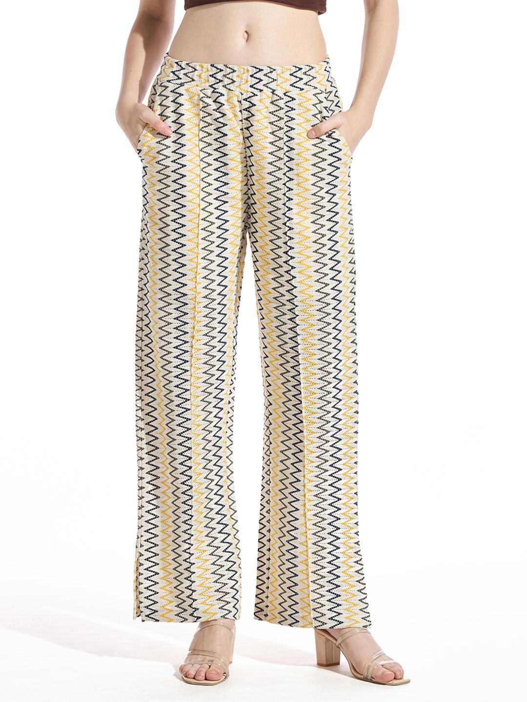 Bewakoof Women Printed Cotton Baggy Relaxed High-Rise Parallel Trousers