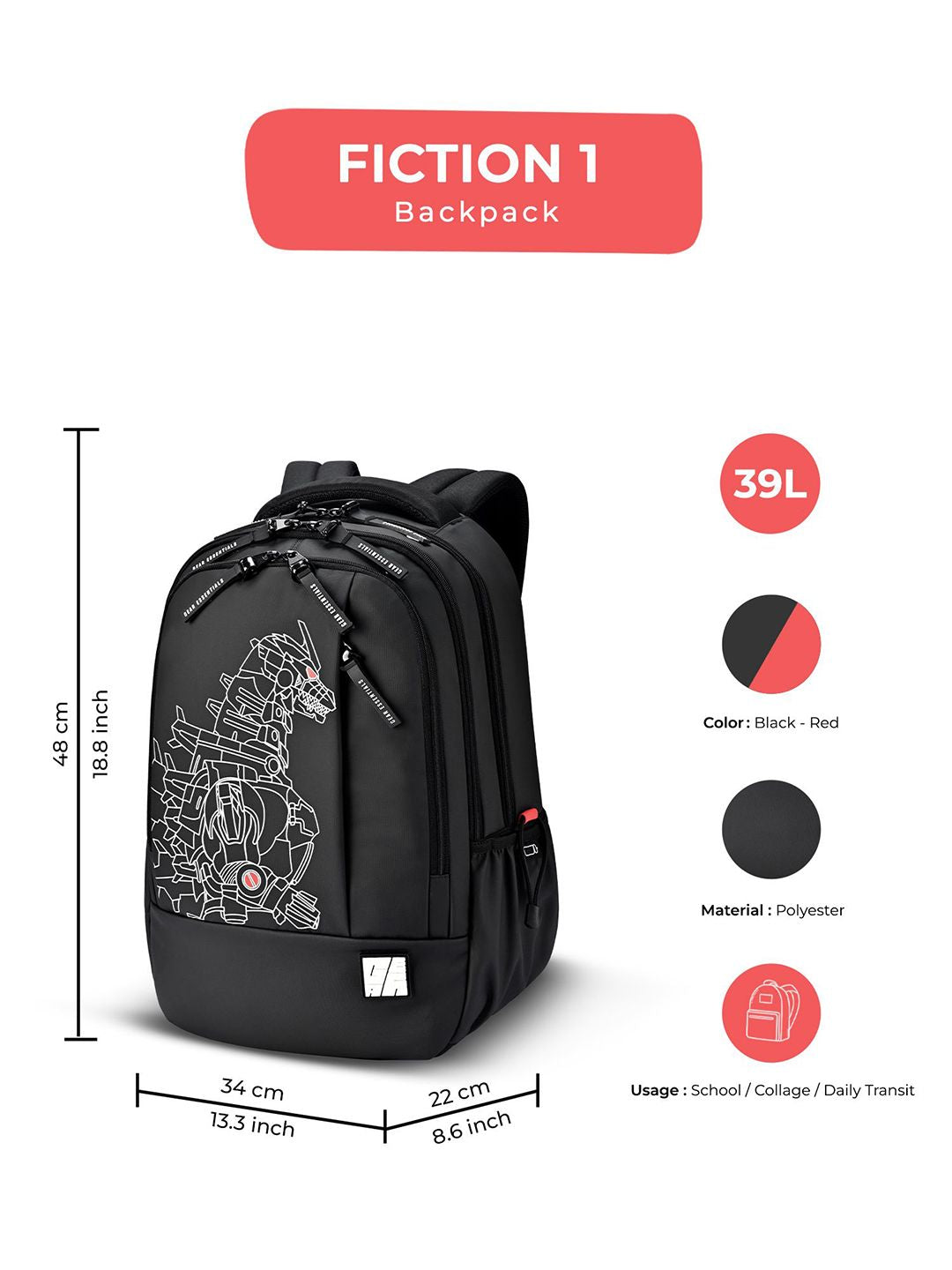 Gear Unisex Graphic Printed Backpack