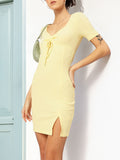 DressBerry Lace Up Detail Ribbed Bodycon Dress