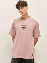 THE BEAR HOUSE Typography Printed Drop Shoulder Sleeves Pure Cotton Oversized T-shirt