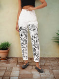 DressBerry Women Monochromatic Grunge Tropical Printed Slouchy Fit Jeans