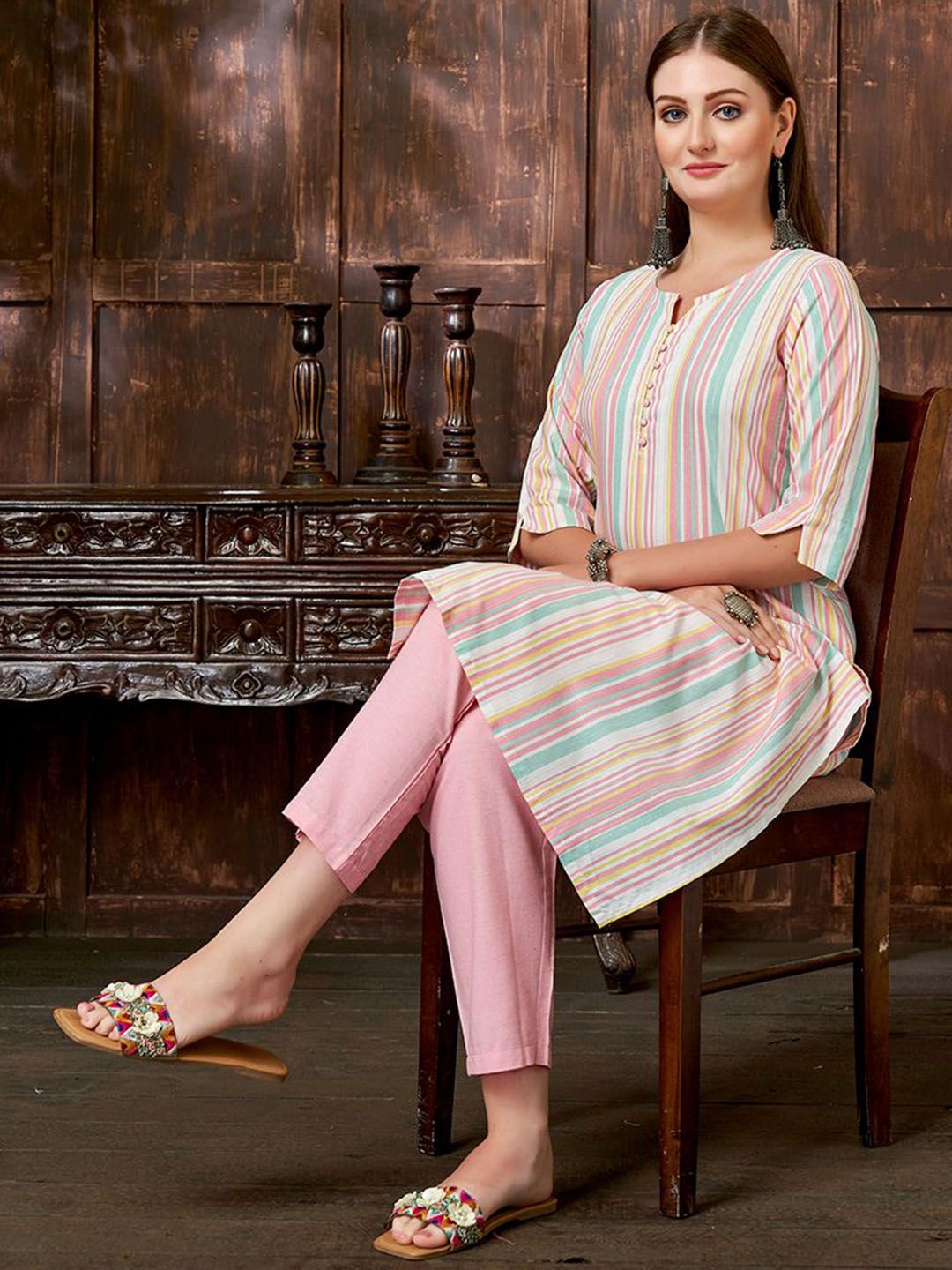 KALINI Striped Straight Kurta With Trouser