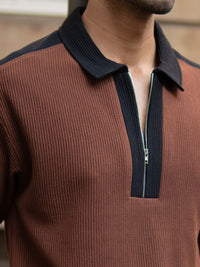 Powerlook Colourblock  Polo Collar Drop-Shoulder Sleeves Oversized T-shirt