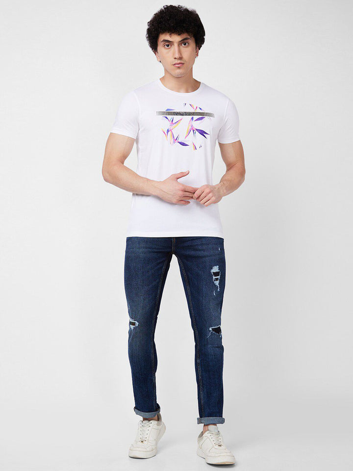 SPYKAR Round Neck Short Sleeves Printed Slim Fit Cotton T-shirt