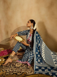 Indo Era Ethnic Motifs Printed Thread Work Pure Cotton Kurta with Trousers & Dupatta