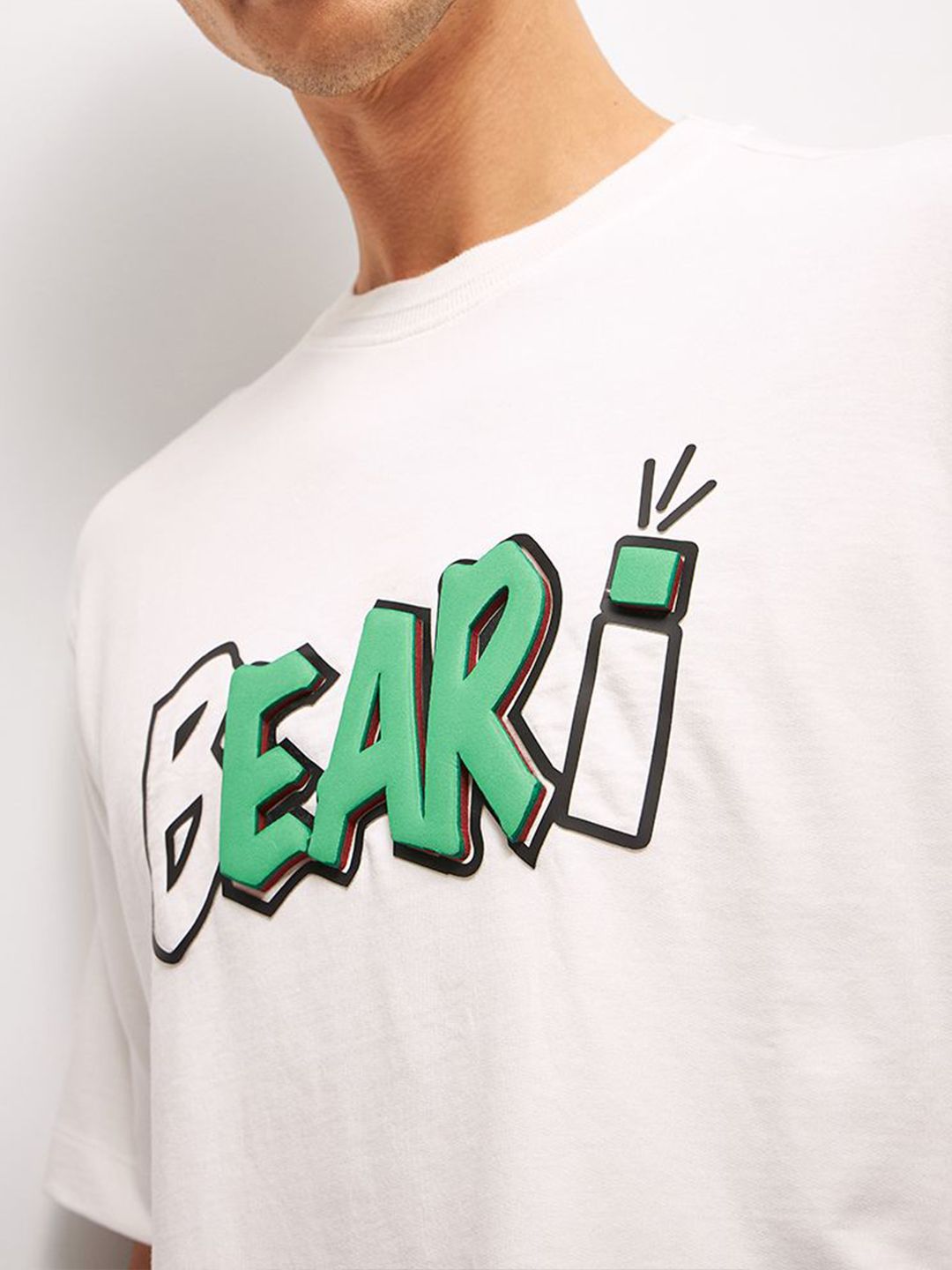 THE BEAR HOUSE Men Typography Printed Round Neck Pure Cotton Oversized T-Shirt