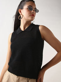 Bewakoof Women's Black Textured Short Top