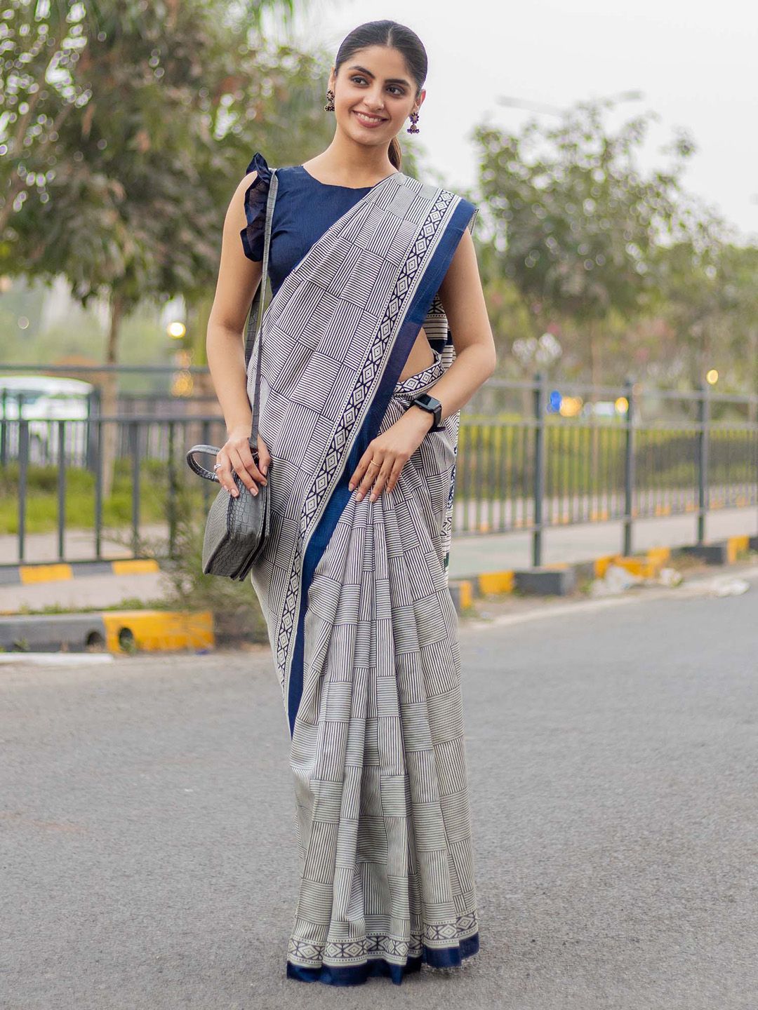 KALINI Silk Blend Block Print Saree
