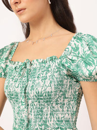 DressBerry Timelessly Trendy Printed Smocked Fit & Flare Mini Dress