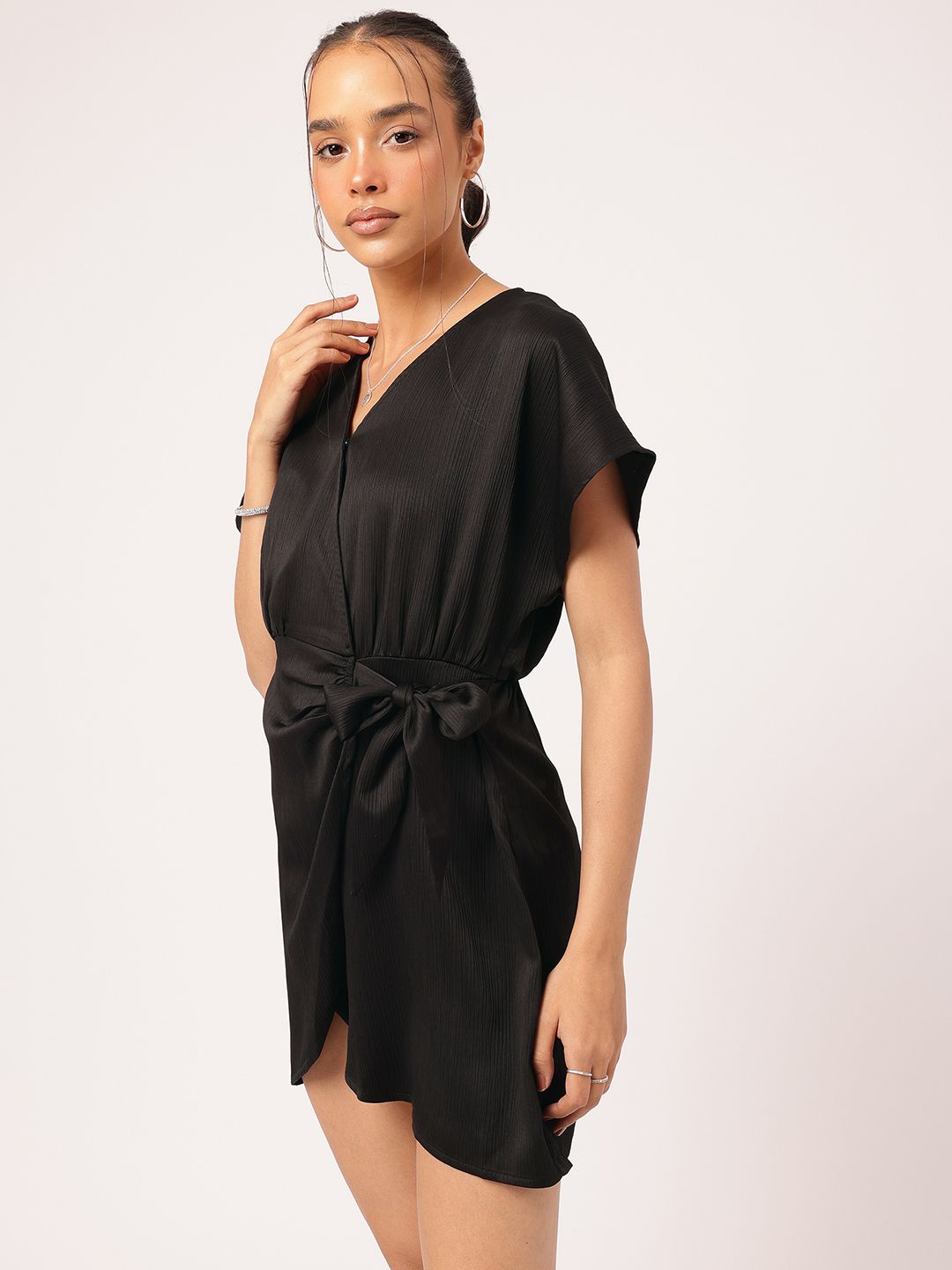 DressBerry Textured Tie-Up Mini Wrap Dress