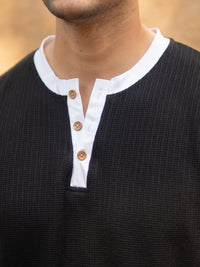 Powerlook Men Black Contrast Henley T-Shirt