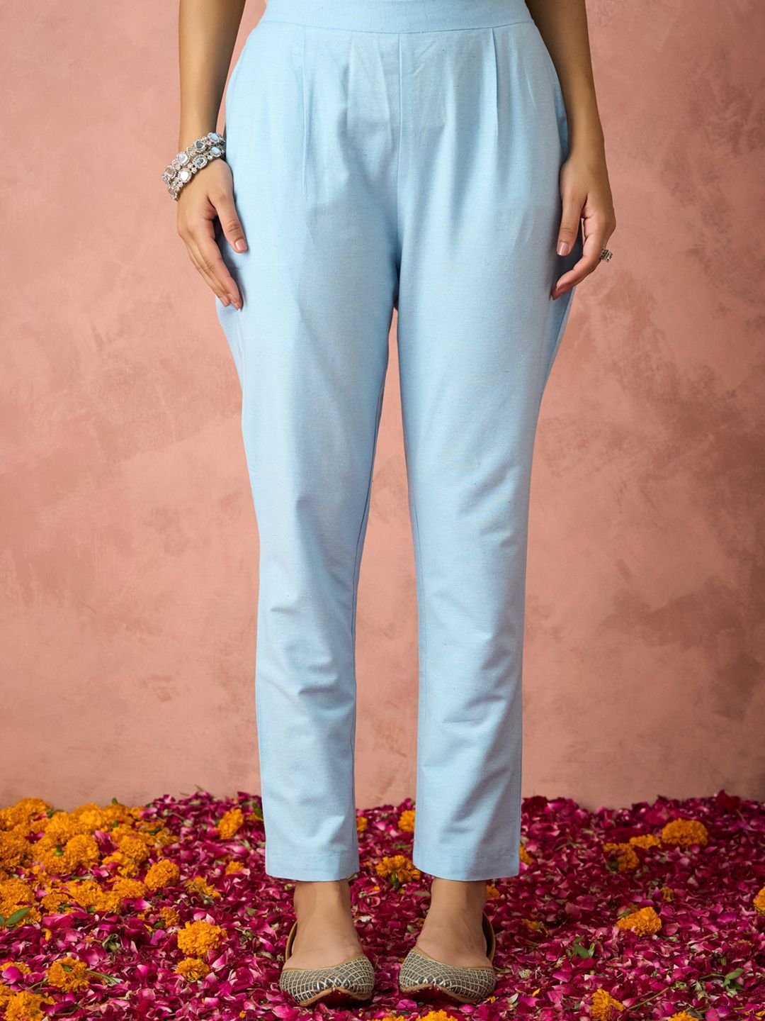 KALINI Woven Design Straight Kurta With Trouser And Dupatta