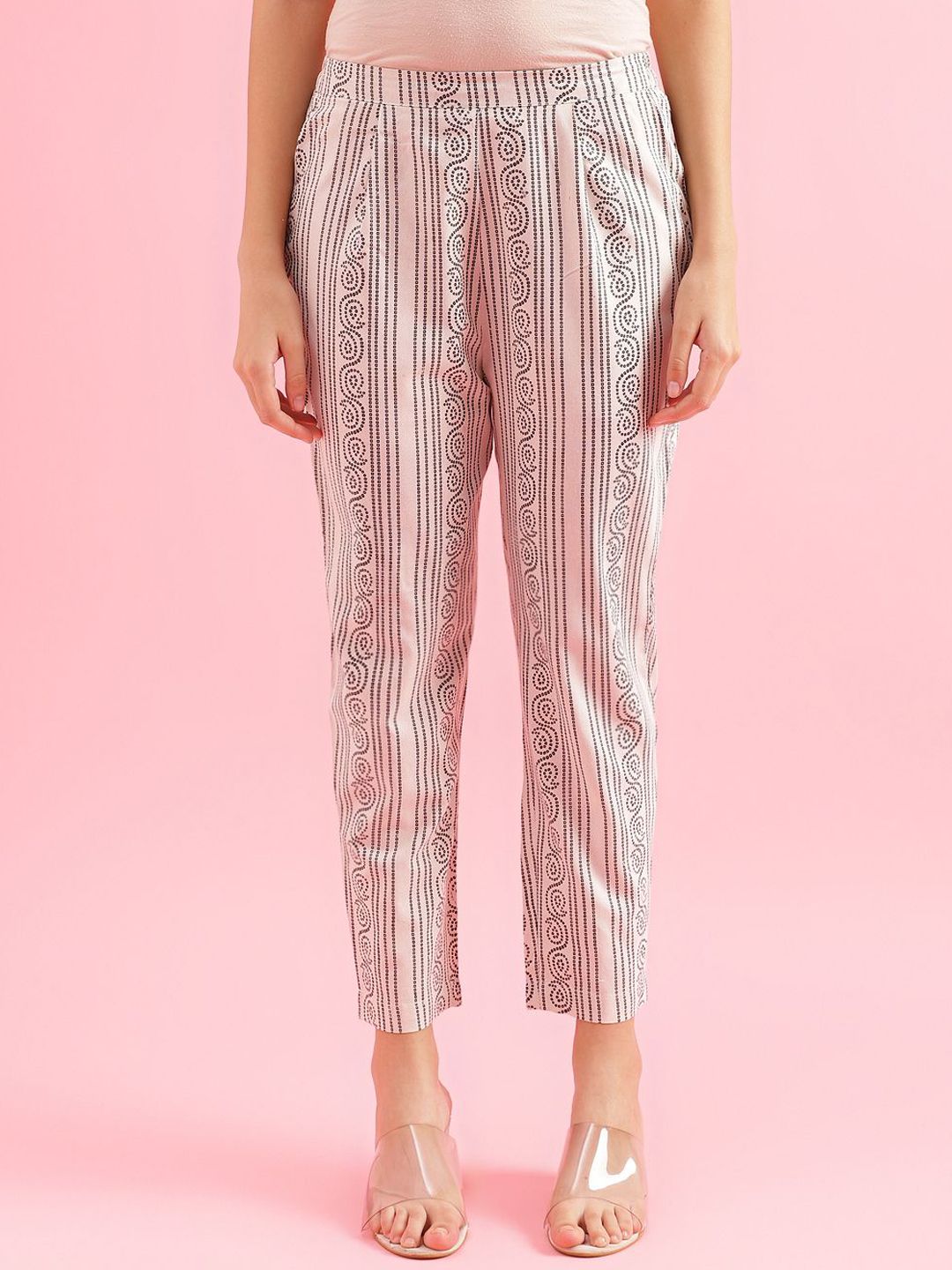 KALINI Floral Printed Round Neck Three Quarter Sleeves Straight Kurta With Trousers